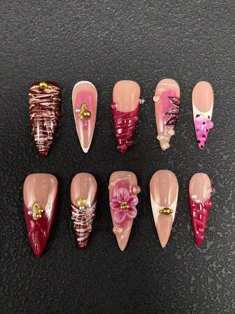 10-delad ren handgjord nageltrycksnagel 33 mm tunn hög klack lång nagel fransk nagel tredimensionell modellering lim snidning hantverk mode mångsidig lämplig för kvinnor att bära tre storlekar att välja mellan lämplig för en mängd olika tillfällen fester danser och vardagskläder