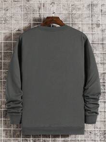 Men's Casual Loose Fit Printed Long Sleeve Crew Neck Sweatshirt, Spring/Autumn - Dark Grey - View 2