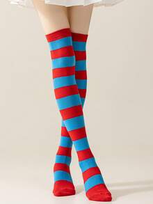 1 Pair Women's Cosplay Anime Striped Thigh High Socks, Long Over-The-Knee Socks For Holiday Atmosphere, Party, Performance - Multicolor - View 16