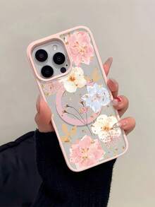 Butterfly Magnetic Mobile Phone Case, Designed With Pastel Colors And Floral Patterns, Suitable For IPhone 16, 15, 14, 13, 12 And 11 Pro Models, TPU Material, Shockproof Protection. It Is A Great Gift For Family, Friends, Children, Birthdays, Spring Festival, Holidays, Boyfriends, Girlfriends And Valentine's Day. - Pink - View 1