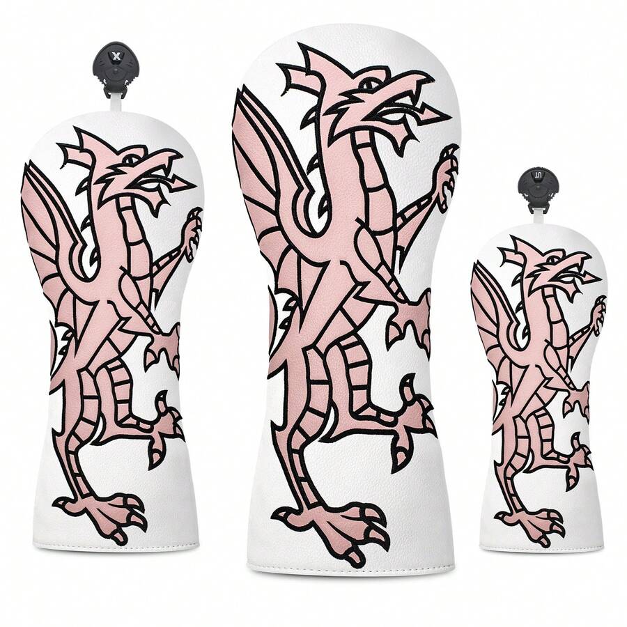 Dragon Pattern Golf Club Head Cover; White Golf Club Protective Cover; PU Material; Better Protection For Golf Clubs; - White - View 1