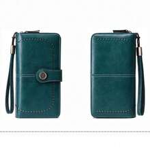 Secure RFID Blocking Large Capacity Three Fold Multi-Card PU Solid Color Zipper Buckle Wallet Multi-Functional Europe And The United States New Retro Women's With Wrist Strap Valentine's Day Gift For Wife And Girlfriend For Women Wallet Purse Wallet Long Wallet - 彩色 - 查看 11