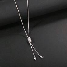 1 件毛衣链服装配饰韩国时尚棒形水钻吊坠项链女士长项链 - 銀色 - 查看 1
