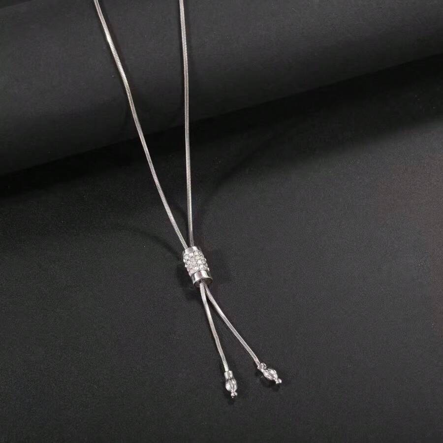 1 件毛衣链服装配饰韩国时尚棒形水钻吊坠项链女士长项链 - 銀色 - 查看 1