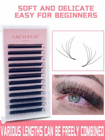 12Rows Hand-Applied 5D W-Shaped Volume Lash Extensions, Ultra-Large Volume Pre-Made Fan Lashes, Super Soft And Dense Lashes With C/D Curl, Beginner-Friendly And Reusable.