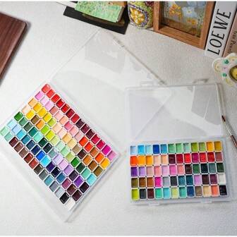 60/98色复古深色系固体水彩颜料 - 便携式艺术套装，适用于素描和绘画，包含中国古代山水色彩