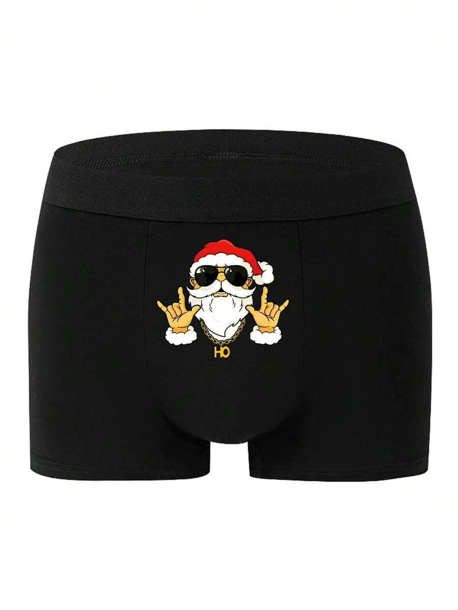 Boxers noirs imprimés pour hommes, convenant pour les vacances, le port quotidien, et également un cadeau parfait pour le petit ami ou le mari - Noir - Voir 1