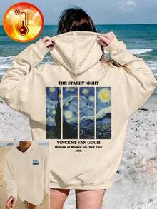 1 hanorac casual cu imprimeu pentru fete preadolescente, hanorac cu mânecă lungă și căptușeală termică, toamnă/iarnă, student - Hanorac Space Universe conceput pentru visătorii care urmăresc stelele