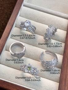 Bộ 5 nhẫn hở có thể điều chỉnh bằng đá Cubic Zirconia thời trang sang trọng, thích hợp cho trang phục hàng ngày, tiệc tùng, đám cưới, cô dâu - Bạc - Xem 4