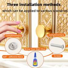 Alças de Ouro Areia de Luxo com Furo Único - Liga de Alumínio com 3 Métodos de Instalação (Incluindo Sem Furar), Puxadores Decorativos para Armários de Sapatos, Portas e Gavetas, Ferragens de Móveis (Parafusos Incluídos) - Multicolorido - Visão 4