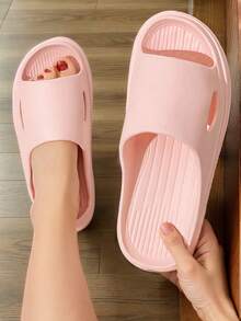 New Summer Fashion Women's Slippers, Featuring Side Openings And Vertical Textured Soles. Made Of EVA Material, Soft, Comfortable, Lightweight And Breathable. - Pink - View 4