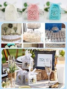 5 hộp quà kẹo bằng giấy trắng, trang trí ruy băng ren satin, thích hợp cho trang trí đám cưới, quà sinh nhật, trang trí ngày lễ, tiệc mừng em bé, bày biện bàn tiệc Giáng sinh, đồ trang trí Giáng sinh màu trắng. - Nhiều màu - Xem 12