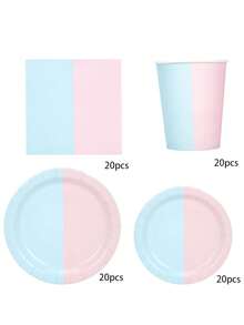 10pcs/20pcs/50pcs/80pcs Pink&Blue Party Plates Set Disposable Paper Plates 9 & 7 Inch Dinner Dessert Paper Napkins Drinking Cups Tableware Set For Gender Reveal Baby Shower Birthday Party Supplies - Multicolor - View 13