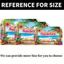 1件装热带夏威夷海滩生日派对背景布 - 以生机勃勃的棕榈树、色彩缤纷的花朵、海景和“生日快乐”横幅为特色。非常适合夏季庆祝活动、拍照道具和派对装饰，可用作派对背景、热带主题派对装饰和生日派对装饰。 - 彩色 - 查看 6