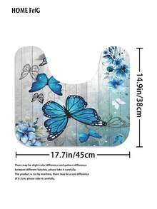 4pcs Blue Butterfly Floral Wood Shower Bathroom Set, Fresh Nature-Inspired Waterproof And Wear-Resistant Bathroom Decor And Accessories,With 12 Hooks - Includes Toilet Seat Cover, Bath Mats, And Rugs Polyester Fabric - Washable - Perfect For Holiday Decor,Gift,Home/Bedroom/House/Western Decoration,Spring Decorations - 彩色 - 查看 10