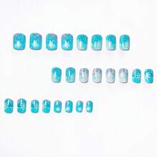 Medium-Length Blue And White Christmas 24-Piece Snowflake Glitter Patch Nail Art, Reusable And Detachable False Nails, Suitable For Daily Wear Or Parties - Màu xanh lam - Xem 6