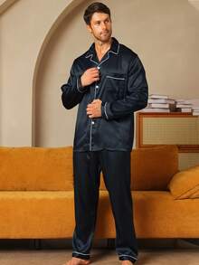 Two Pieces Sets Men's Pajamas Autumn And Winter Long Sleeved Pants Print Plus Size Loose Sleepwear Home Suit Set