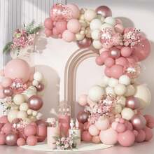 淡粉色气球拱门套装，腮红粉金属玫瑰金加厚乳胶气球花环，适用于婚礼、订婚、生日、迎婴派对、新娘送礼会装饰 - 混色 - 查看 9