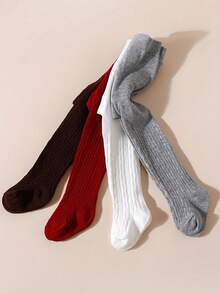 4 Stücke Baby Mädchen Leggings in Unifarben, minimalistische Schritt-Strumpfhosen, geeignet für den täglichen Gebrauch, ganzjährig