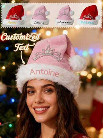 Sombrero de Navidad personalizado, nuevas decoraciones navideñas, nuevo disfraz festivo para adultos, corona rosa de peluche, regalo para amigos, familia, parejas, regalo de Navidad personalizado