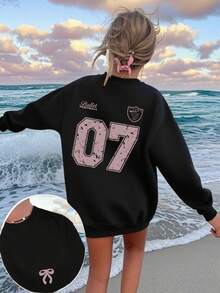 1 件女童休闲印花套头圆领运动衫，秋冬学生青年服装长袖上衣 - 终极圆领运动衫系列，适合每一位年轻潮流引领者 - 黑色 - 查看 8