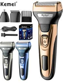 Kemei 科美三合一强力电动剃须刀面部身体毛发修剪器胡须剃须刀鼻毛耳毛修剪器男士专用 KM-1429 - 彩色 - 查看 3