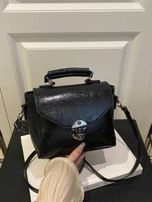 Fashionable Versatile Contrast Color Commuter Vintage Women Handbag - Black - View 7