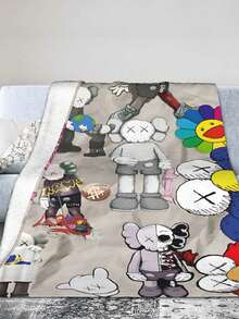 Kawss Kawaii Kaw Blanket The Ultimate Anime Fan Gift - Luxuriously Soft Flannel Blanket, Cartoon Printed Throw For Home, Camping, Travel, Perfect For Christmas & Birthdays - 黑色 - 查看 1