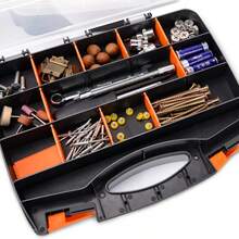 Caixa organizadora de ferramentas de plástico, com divisórias removíveis, organizador de peças com divisórias duplas, caixa para pequenos acessórios domésticos, organizador multifuncional para materiais de bricolagem (31x26x7,5cm). Divisórias duplas para separar diferentes tipos de pequenas ferramentas, parafusos, porcas, componentes eletrônicos, etc. - Cor aleatória - Ver 1