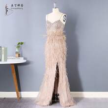 European And American Evening Dress Hand Embroidered Wedding Dress High-End Dinner Party Beaded Sequin Evening Dress Gown - Màu xanh lam - Xem 3
