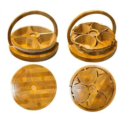 Collapsible Bamboo Dry FRUIT BASKET Folding Wooden Display Bowl Foldable Trivet