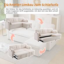 Sofa Bed With Sleeping Function, L-Shaped Sofa, Modern Design, Upholstered Furniture, Sofa, Lounge Chair With Storage Space, With Cup Holder, Living Room Sofa Bed, Left And Right Interchangeable - Beige - View 8