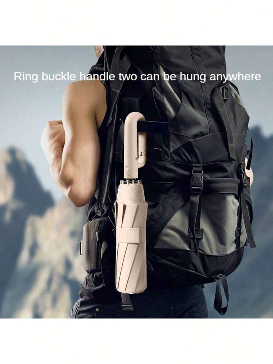 Paraguas automático extra grande con asa de anillo, paraguas plegable de alta calidad unisex para días lluviosos y soleados, adecuado para mochilas