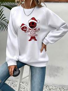 Women's Nightmare Before Christmas  & Sally Graphic Sweatshirt - Officially Licensed Crewneck Pullover, Cozy Fall Winter Casual Sweater For Halloween & Christmas Fans - 白色 - 查看 1