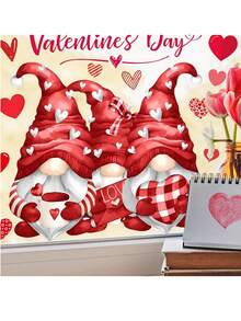 40*30cm Vintage Cupid Gnome Heart Shaped Valentine's Day Party Decor Wall Sticker, Cartoon Atmosphere Window Decal - Multicolor - View 2