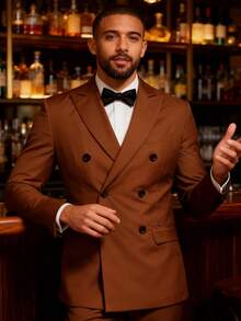 Men Suits 2 Piece Double Breasted Tuxedo Colored Formal Suits For Men - 駝色 - 查看 3