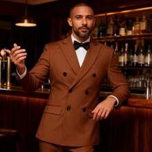 Men Suits 2 Piece Double Breasted Tuxedo Colored Formal Suits For Men - 駝色 - 查看 13