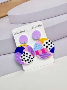 1 paire de boucles d'oreilles pendantes en acrylique asymétriques de forme palette, série de couleurs macaron, design unilatéral. Portez la palette sur l'oreille pour égayer votre vie quotidienne terne