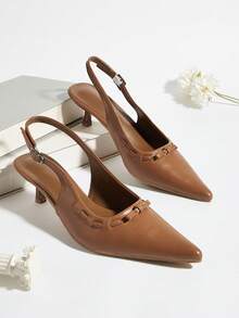 Sexy Brown Pointed Toe Strappy Bow Tie Ankle Strap Stiletto High Heel Sandals, Basic Style For Party, Banquet, Office - Brown - View 1