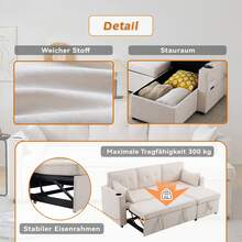 Sofa Bed With Sleeping Function, L-Shaped Sofa, Modern Design, Upholstered Furniture, Sofa, Lounge Chair With Storage Space, With Cup Holder, Living Room Sofa Bed, Left And Right Interchangeable - Beige - View 12