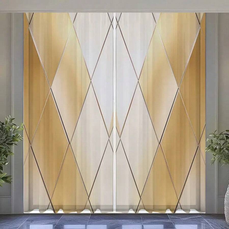 2 件装时尚简约薄纱窗帘，菱形格纹图案，杆袋式设计，保护隐私，2D 印花，日常家居布艺窗帘装饰，多样化的个性化家居风格。 - 彩色 - 查看 1