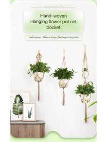 Cesta colgante de macramé hecha a mano, bolsa de red para jardinería, cuerda colgante para maceta de balcón, (maceta no incluida) - Marrón - Ver 1