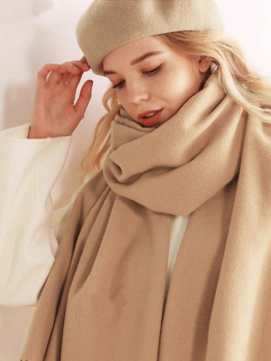 Thick Long Shawl/Blanket, 280g - Khaki - View 1