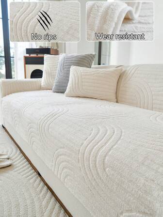 1pc Plush Thickened Sofa Cushion Cover, Modern Minimalist Anti-Slip Warm Sofa Seat Pad, Dust-Proof And Washable Sofa Slipcover, White Fresh And Soft, Pet-Friendly, Fits L-Shaped Sofa And 1/2/3/4 Seater Sofa, Suitable For Bedroom, Office, Living Room