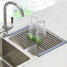 Over The Sink Dish Drying Rack, Roll Up Dish Drying Rack Kitchen Dish Rack Stainless Steel Sink Drying Rack, Foldable Dish Drainer, Gray - Light Grey - View 5