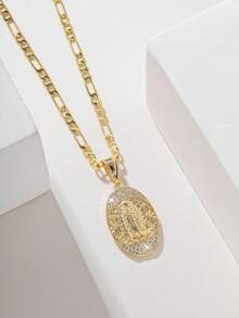 1pc Classic European And American Copper Inlaid Zirconia Guardian Angel Pendant Necklace, Suitable For Christmas/Thanksgiving/Halloween/Mother's Day/Valentine's Day Gifts For Couples/Friends/Churchgoers, Catholic First Communion, Gifts, Daily And Holiday Wear For Prayer - Yellow Gold - View 14