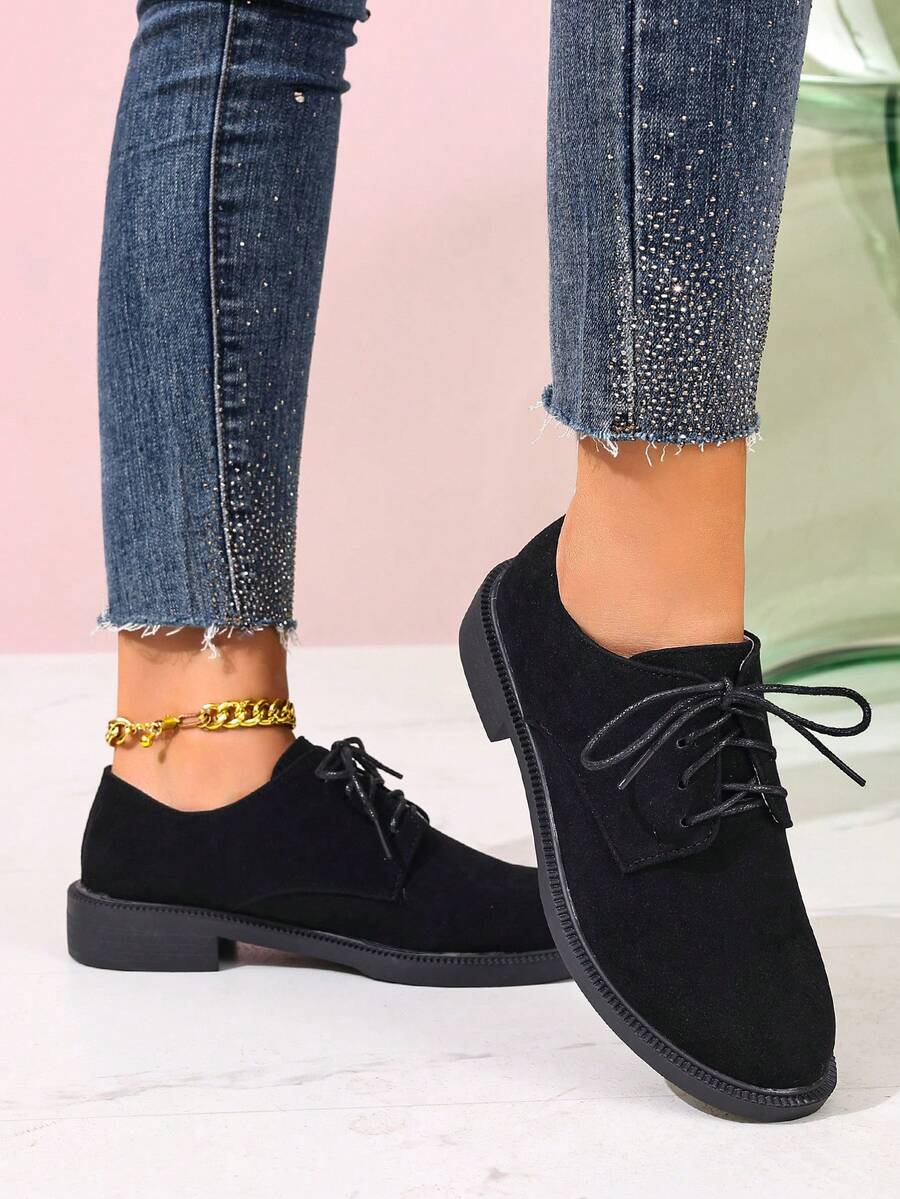 Casual Elegant Lace-Up Women's Shoes, Fashionable Versatile Elegant Shoes, Comfortable Versatile Commuting Essential - Black - View 1