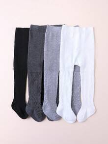 4pcs Baby Solid Color Boy & Girl Simple Versatile All Season Stirrup Tights