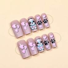 24 Cute Cartoon Dog Heart-Shaped And Square Nail Stickers With Jelly Gel And Nail File. - Nhiều màu - Xem 4