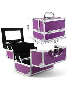 1pc Makeup Storage Box, Portable Makeup Bag With Mirror, Professional Cosmetic Tools, Large Capacity Waterproof Multifunctional For Travel Makeup Bags Makeup Organizer Make Up Organizer,For Holiday Beach, Bathroom Collection, Bedroom Collection, Large Capacity